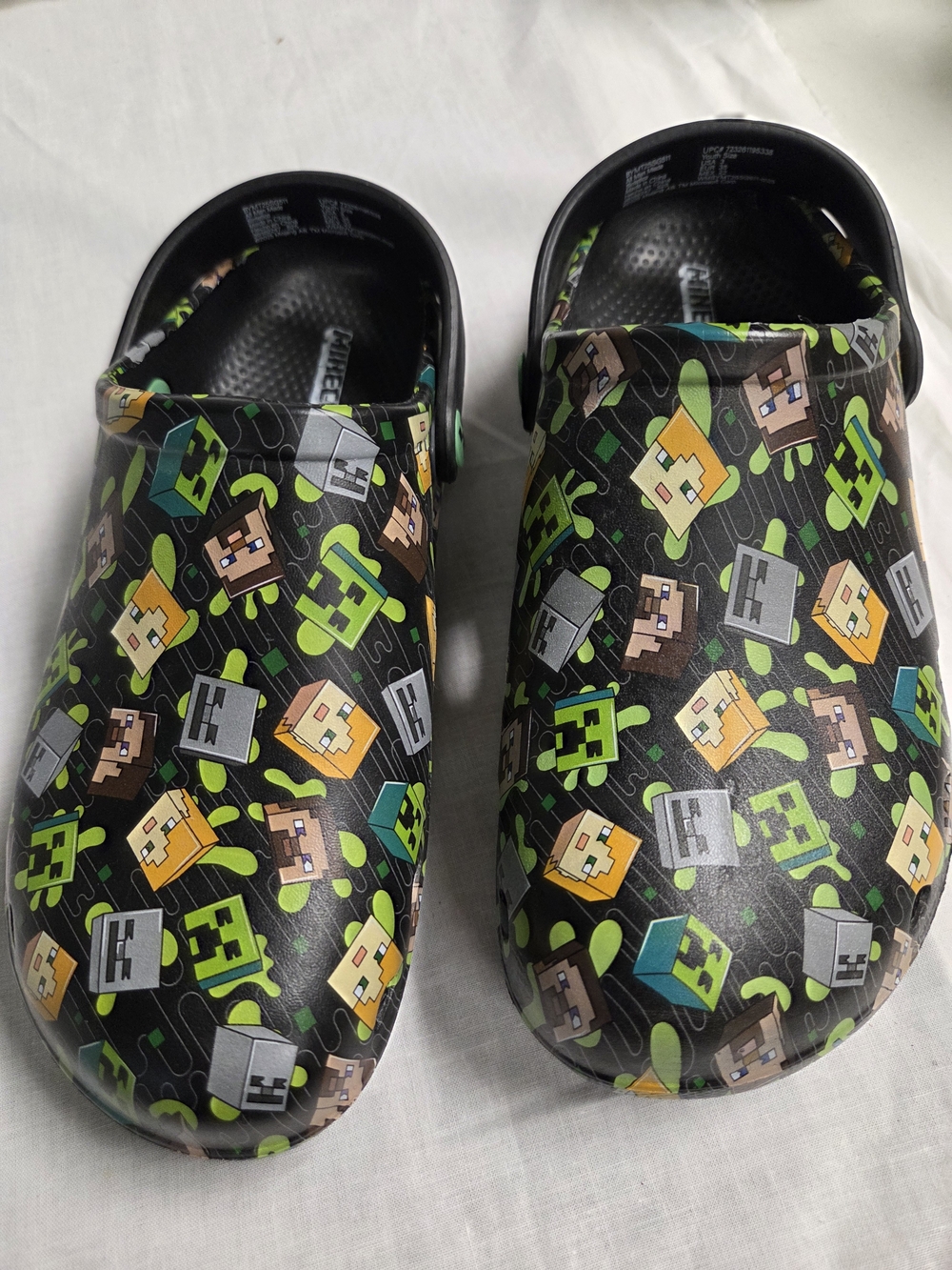 Kids Minecraft Black Graphic Slip-On Clogs/Crocs with Green and Yellow Accents